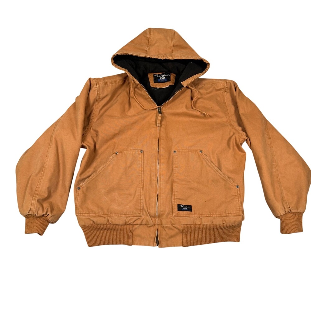 Walls Workwear Brown Duck Canvas Farm Hooded Bomber Jacket Fleece Lined Large